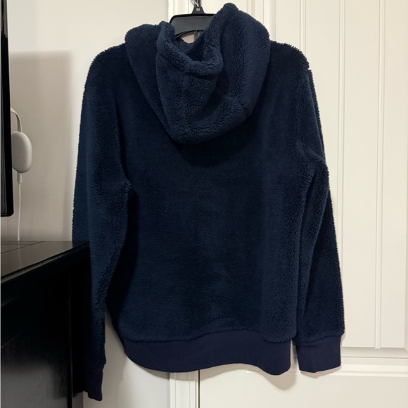 Banana republic quarter zip dark blue fleece pullover with hood. Size medium. - Picture 1 of 3